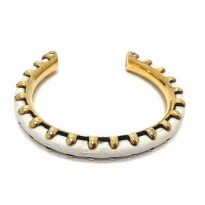 HERMES Horseshoe vintage Bracelet Bangle Metal / Leather White/GoldHardware